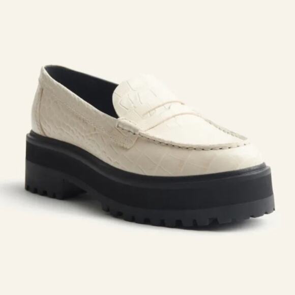 Reformation Agnes Chunky Croc Embossed Platform Loafers Size 8.5 Two Tone White - Picture 2 of 8